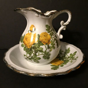 Vintage White Yellow Roses Pitcher